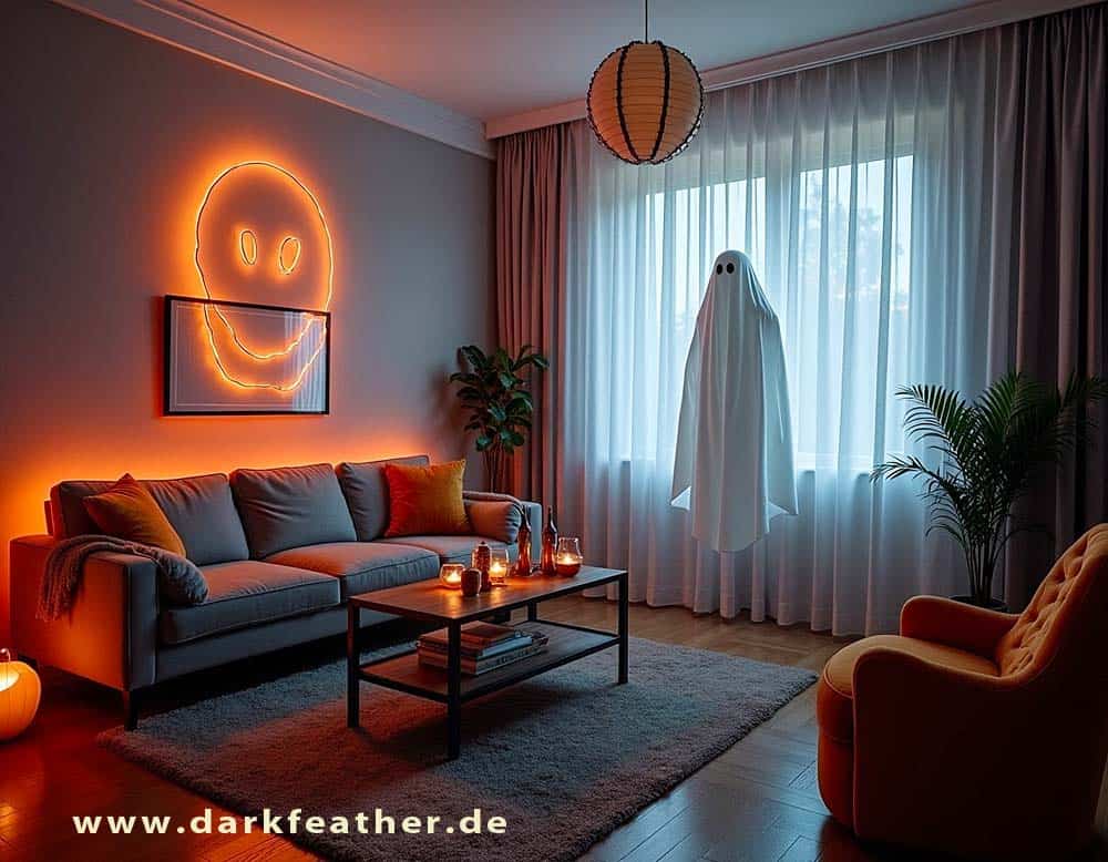 Wohnzimmer wird zum Geisterzimmer dekoriert