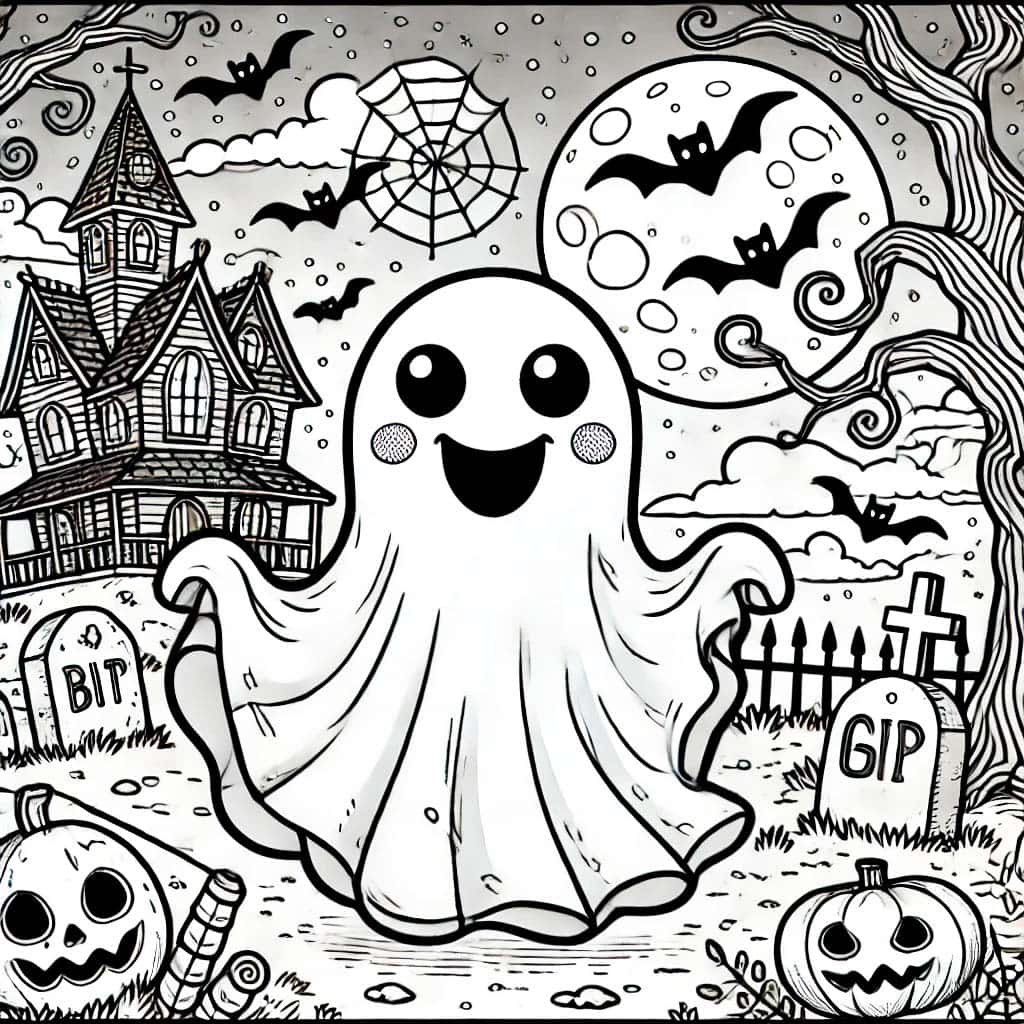 Halloween Gespenst Ausmalbild als PDF Download